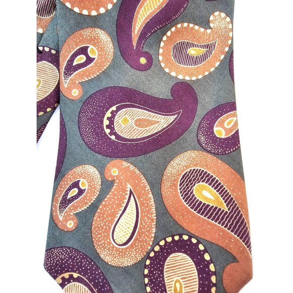 NWT Vtg Neiman Marcus Paisley Silk Tie Handmade USA Multicolor Purple Orange - Picture 1 of 6